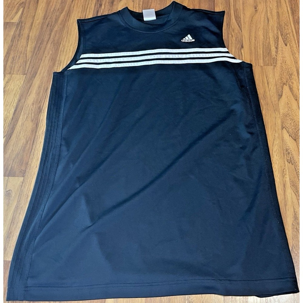 Adidas Mens Sleeveless Athletic Shirt Black Three Stripe Gym Tank Top YT1008 S